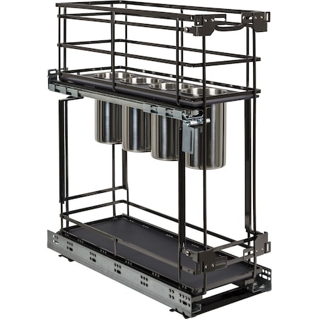 Hardware Resources 8" Black Nickel STORAGE WITH STYLE Metal "No Wiggle" Soft-close Utensil Base Pullout SWS-UBPO8BN